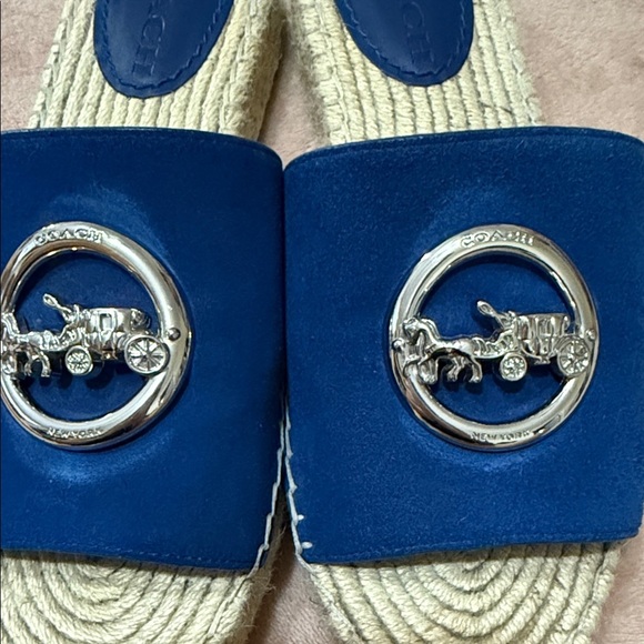 Coach Navy Espadrille Slides with Silver Accent - Picture 4 of 4